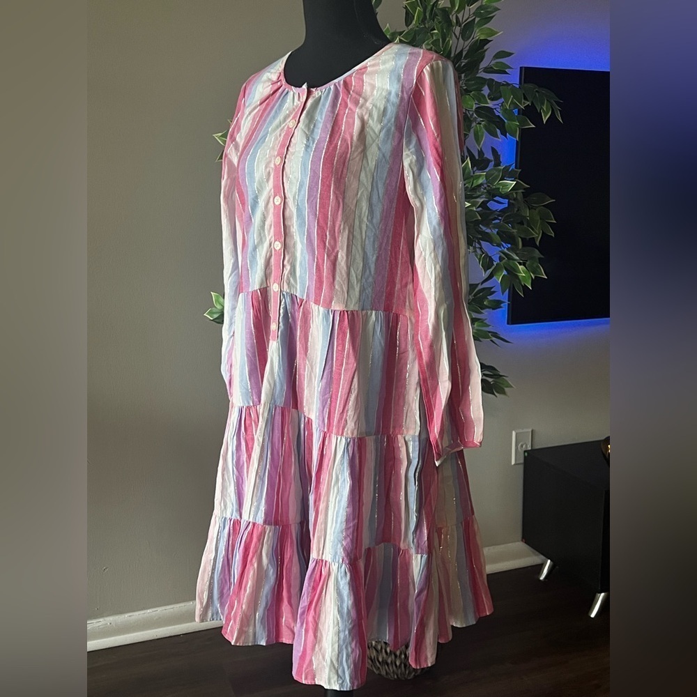 J. Crew Pastel Stripe Belted Button Up Dress Womens Waist Tie Womens Short - Picture 5 of 11